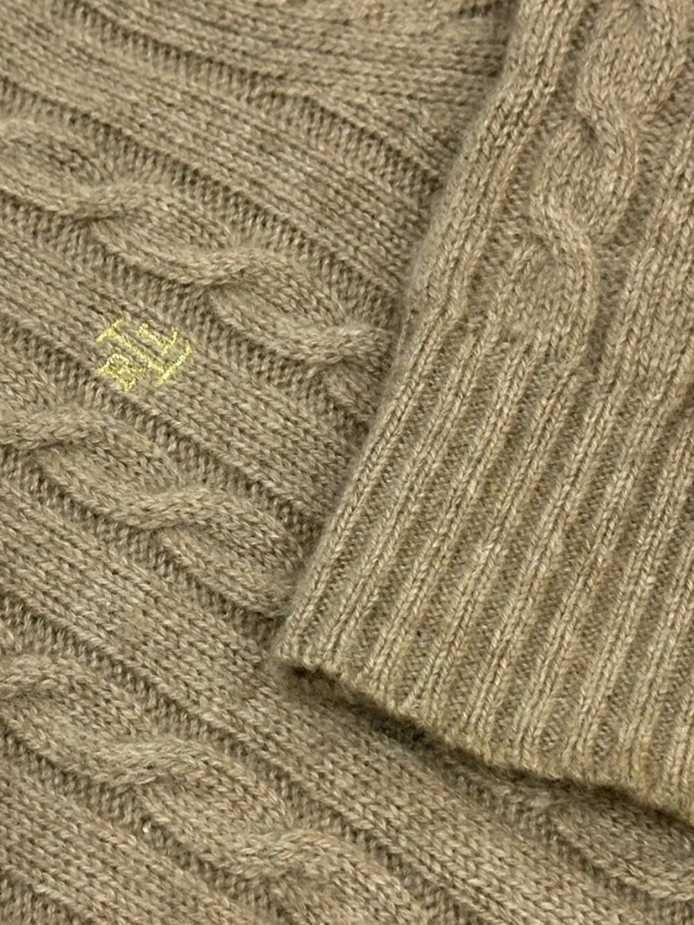 RARE Vintage Lauren Ralph Lauren 100% Cashmere Cable Sweater M Gold RLL 2007